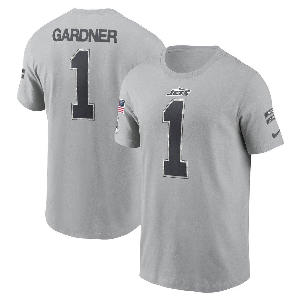 Men's New York Jets Ahmad Sauce Gardner Gray 2024 Salute To Service Name & Number T-Shirt 