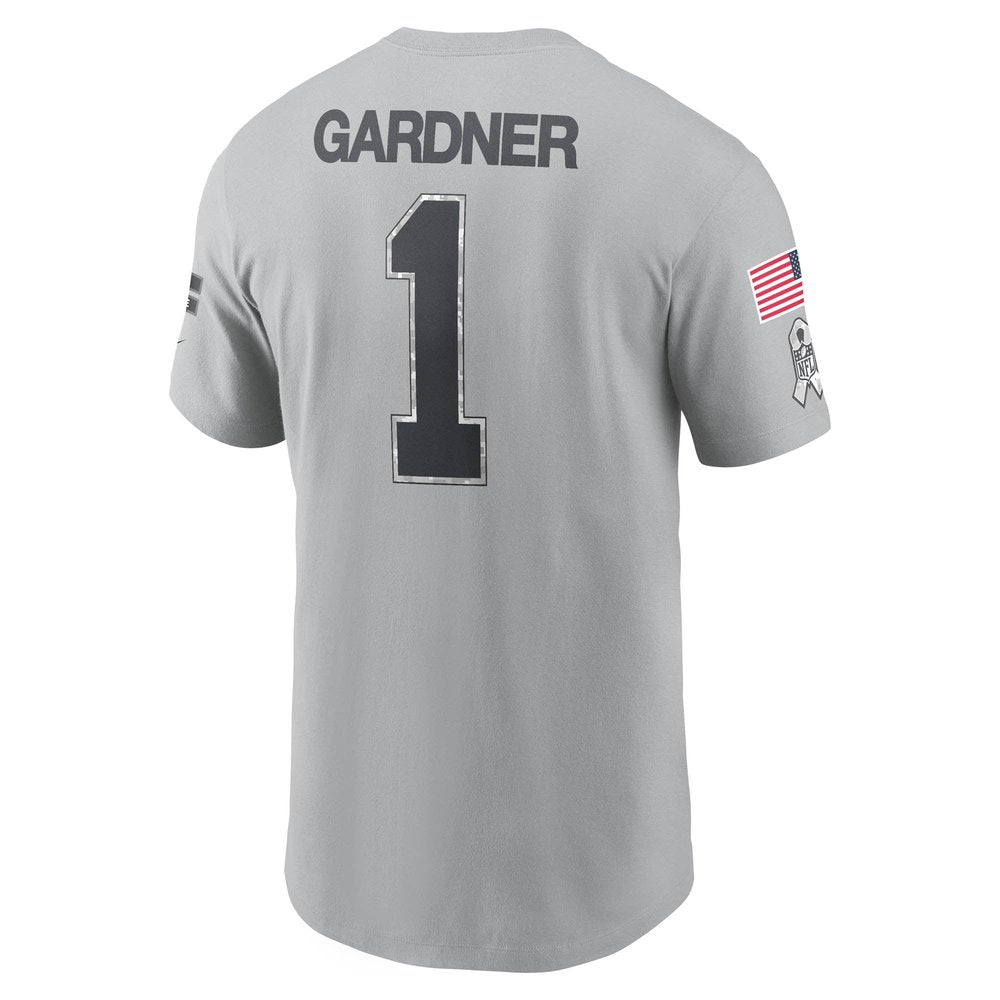 Men's New York Jets Ahmad Sauce Gardner Gray 2024 Salute To Service Name & Number T-Shirt 