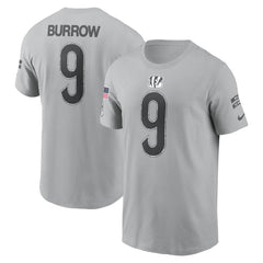 Men's Cincinnati Bengals Joe Burrow Gray 2024 Salute To Service Name & Number T-Shirt 