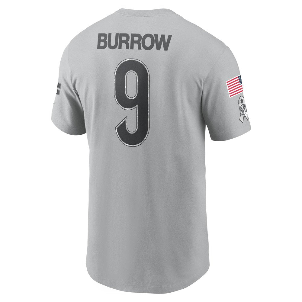 Men's Cincinnati Bengals Joe Burrow Gray 2024 Salute To Service Name & Number T-Shirt 