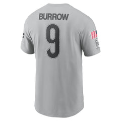 Men's Cincinnati Bengals Joe Burrow Gray 2024 Salute To Service Name & Number T-Shirt 