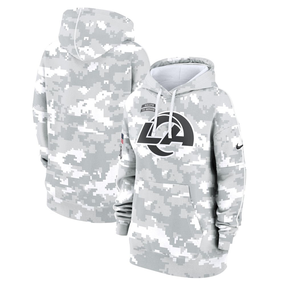 Women's Los Angeles Rams Arctic Camo 2024 Salute To Service Club Fleece Pullover Hoodie 