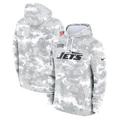 Youth New York Jets White/Gray 2024 Salute To Service Pullover Hoodie 