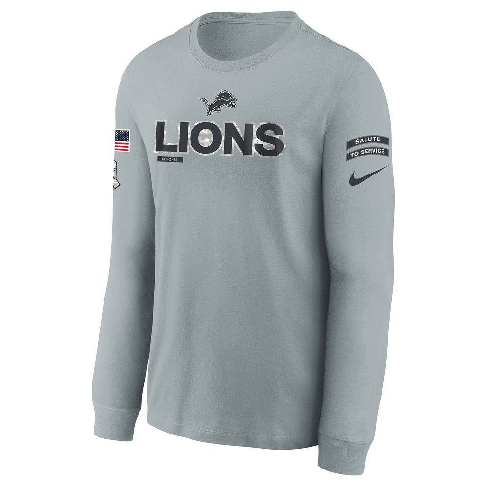 Youth Detroit Lions Gray 2024 Salute To Service Long Sleeve T-Shirt 