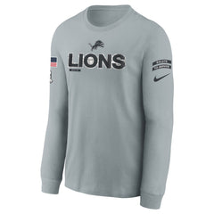Youth Detroit Lions Gray 2024 Salute To Service Long Sleeve T-Shirt 