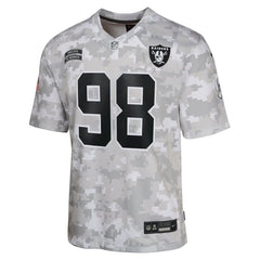 Youth Las Vegas Raiders Maxx Crosby Arctic Camo 2024 Salute to Service Game Jersey 