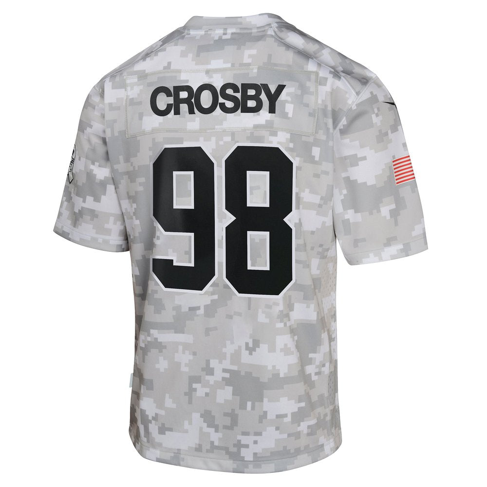 Youth Las Vegas Raiders Maxx Crosby Arctic Camo 2024 Salute to Service Game Jersey 