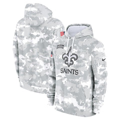 Youth New Orleans Saints White/Gray 2024 Salute To Service Pullover Hoodie 