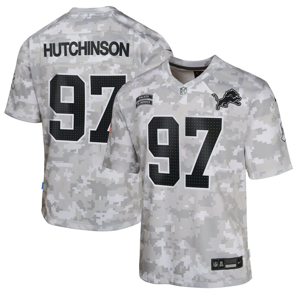 Youth Detroit Lions Aidan Hutchinson Arctic Camo 2024 Salute to Service Game Jersey 