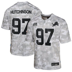 Youth Detroit Lions Aidan Hutchinson Arctic Camo 2024 Salute to Service Game Jersey 