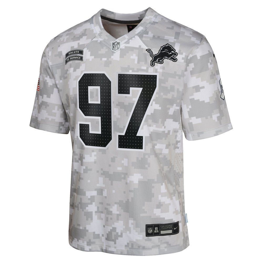 Youth Detroit Lions Aidan Hutchinson Arctic Camo 2024 Salute to Service Game Jersey 