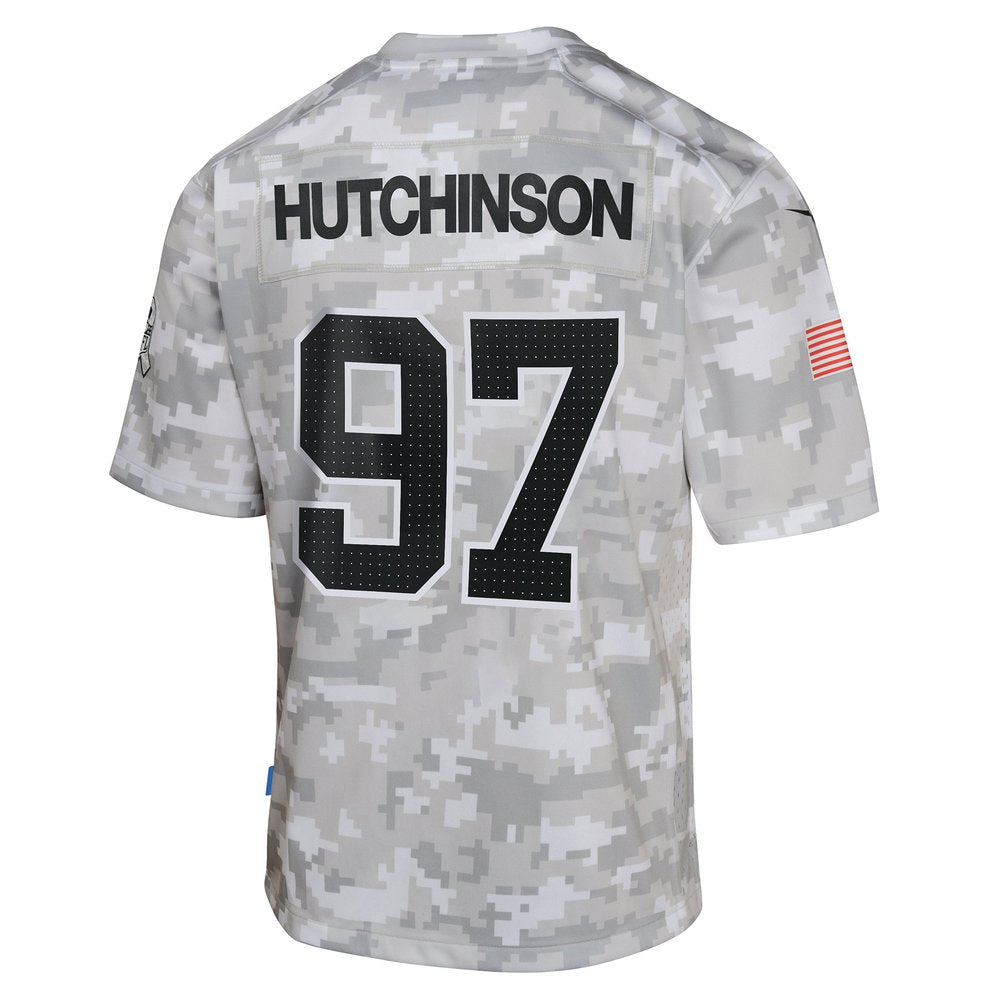 Youth Detroit Lions Aidan Hutchinson Arctic Camo 2024 Salute to Service Game Jersey 