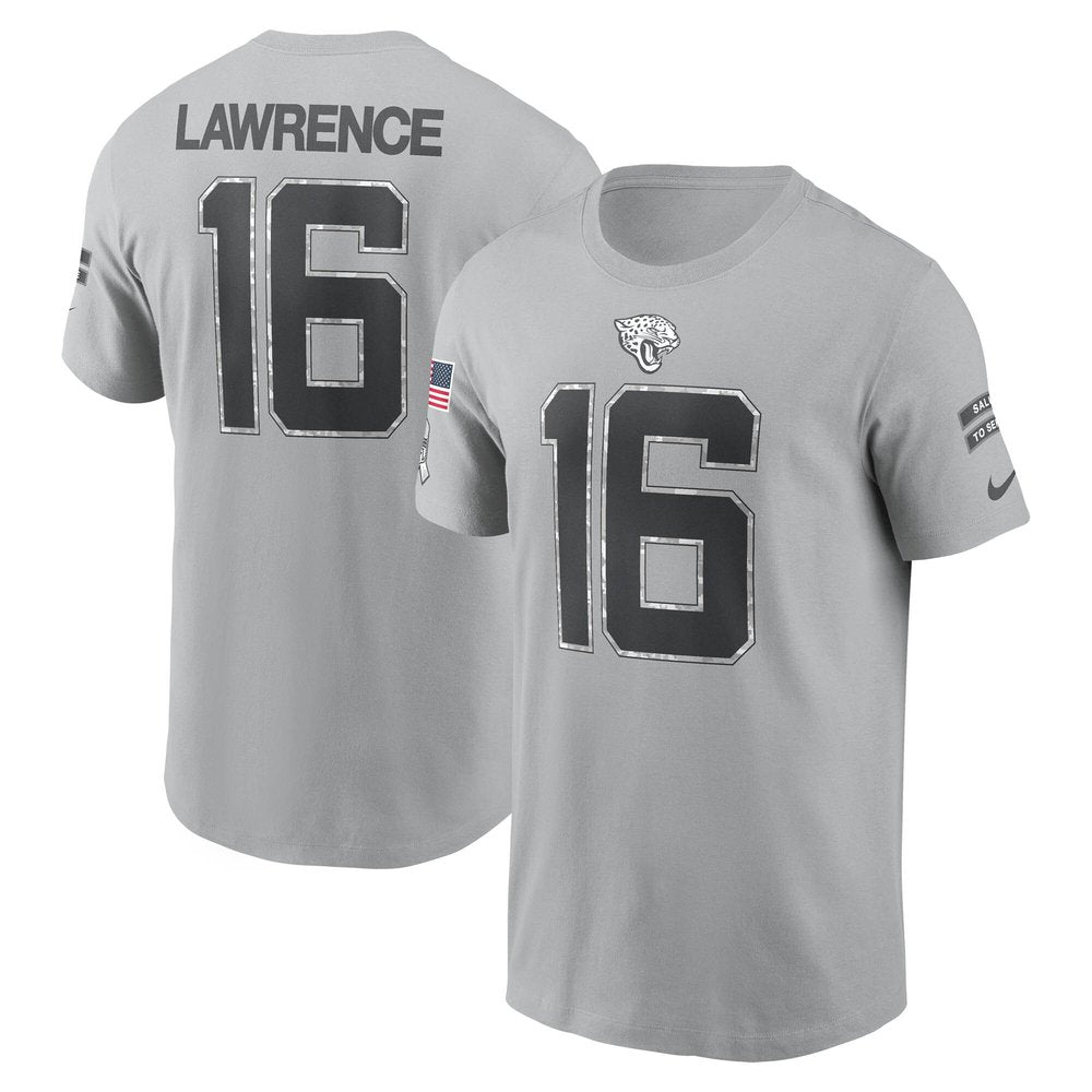Men's Jacksonville Jaguars Trevor Lawrence Gray 2024 Salute To Service Name & Number T-Shirt 