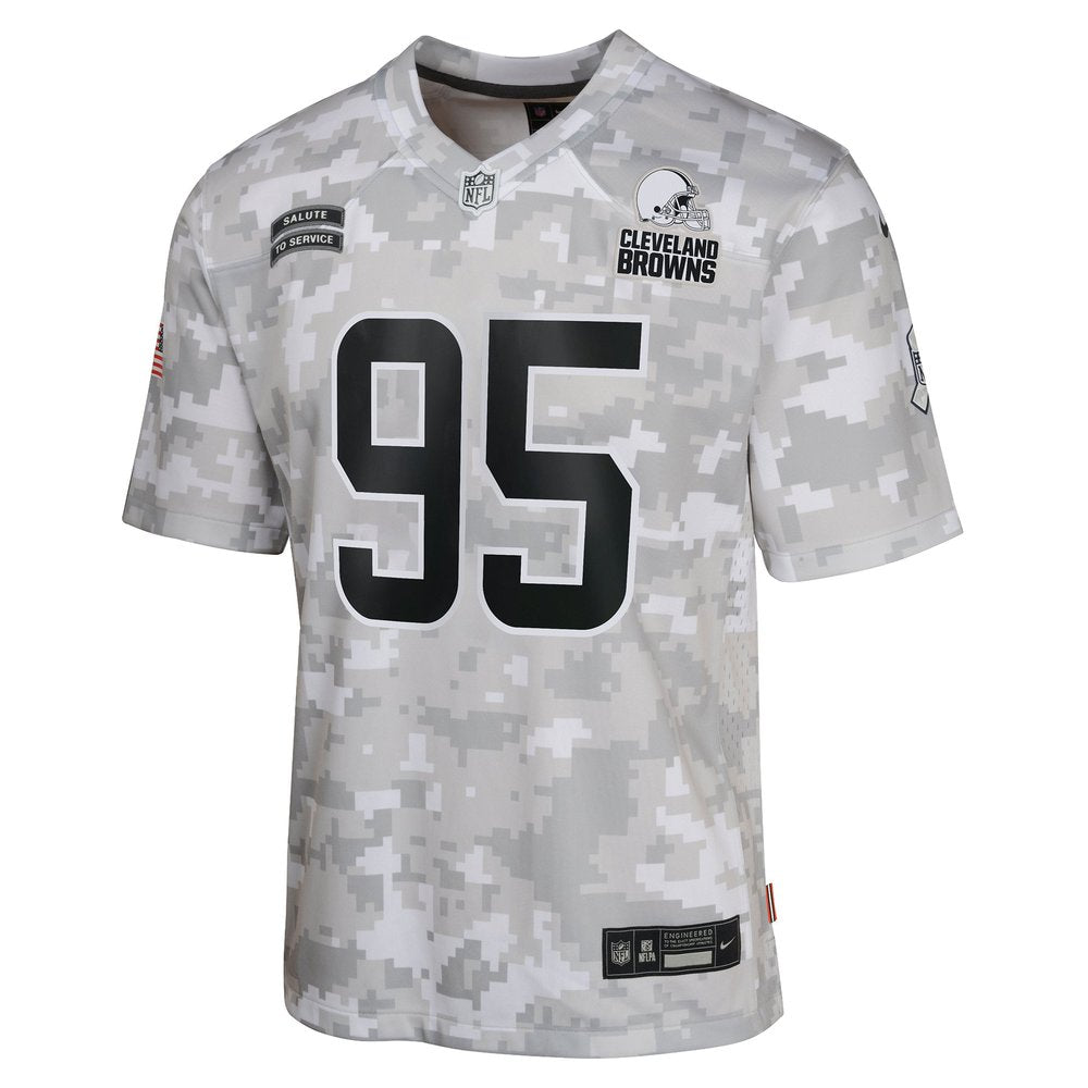 Youth Cleveland Browns Myles Garrett Arctic Camo 2024 Salute to Service Game Jersey 