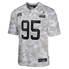 Youth Cleveland Browns Myles Garrett Arctic Camo 2024 Salute to Service Game Jersey 