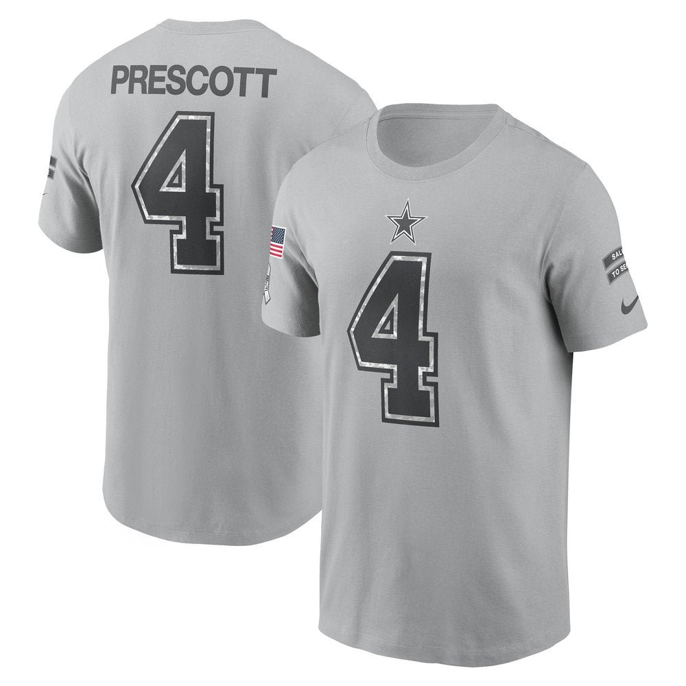 Men's Dallas Cowboys Dak Prescott Gray 2024 Salute To Service Name & Number T-Shirt 