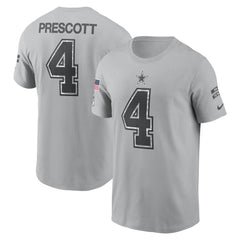 Men's Dallas Cowboys Dak Prescott Gray 2024 Salute To Service Name & Number T-Shirt 