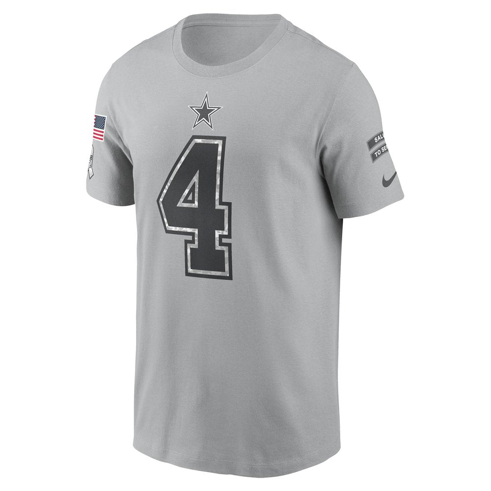 Men's Dallas Cowboys Dak Prescott Gray 2024 Salute To Service Name & Number T-Shirt 