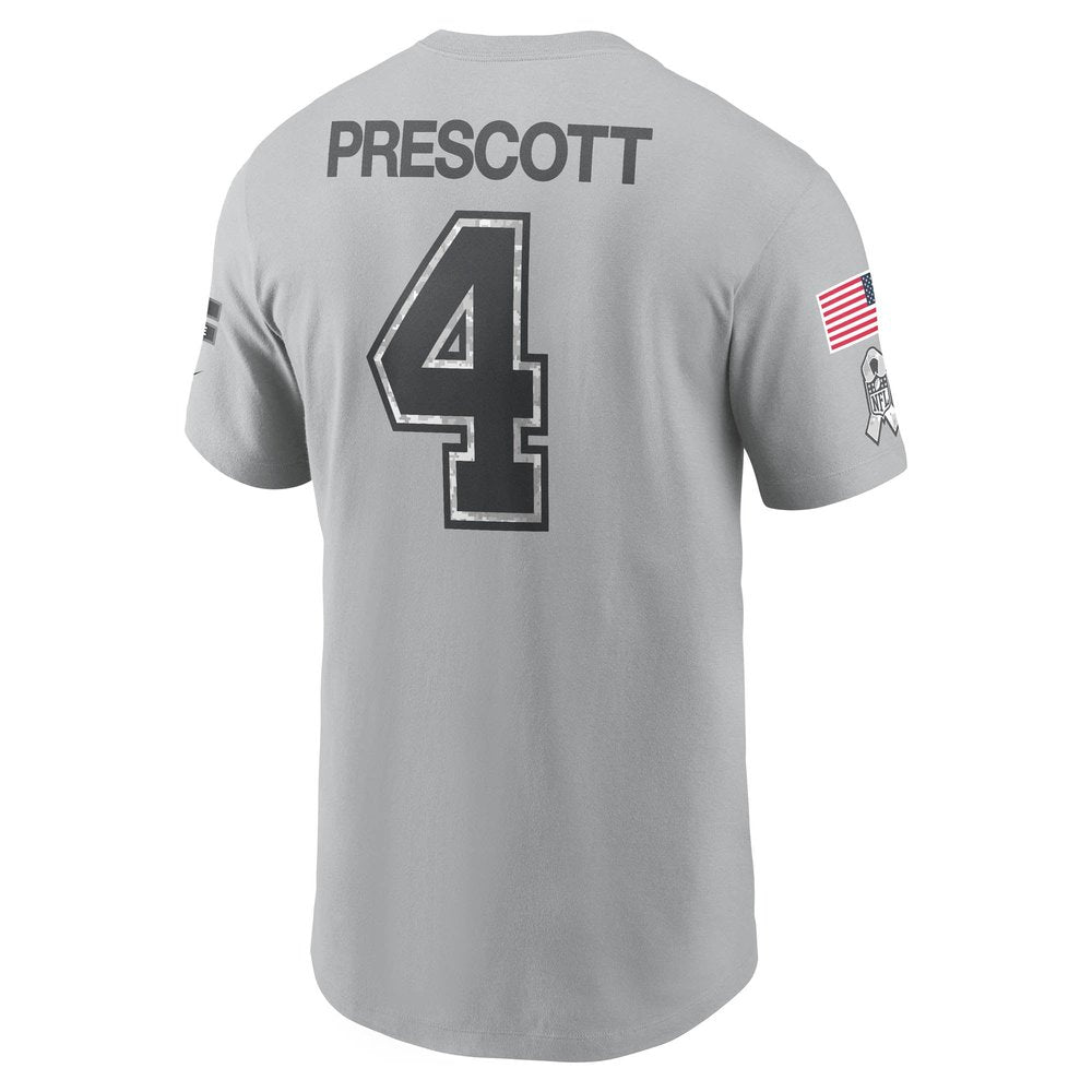 Men's Dallas Cowboys Dak Prescott Gray 2024 Salute To Service Name & Number T-Shirt 