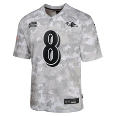 Youth Baltimore Ravens Lamar Jackson Arctic Camo 2024 Salute to Service Game Jersey 