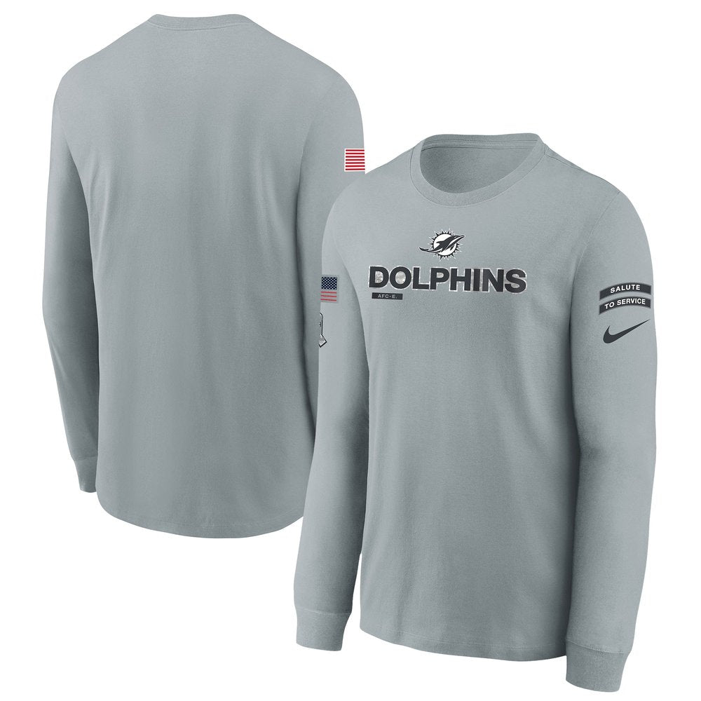 Youth Miami Dolphins Gray 2024 Salute To Service Long Sleeve T-Shirt 