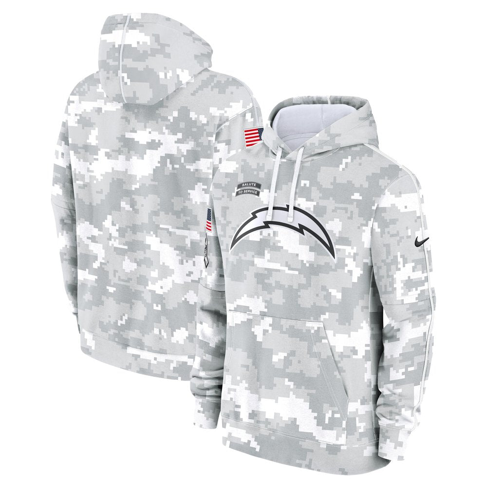 Youth Los Angeles Chargers White/Gray 2024 Salute To Service Pullover Hoodie 