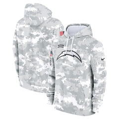 Youth Los Angeles Chargers White/Gray 2024 Salute To Service Pullover Hoodie 