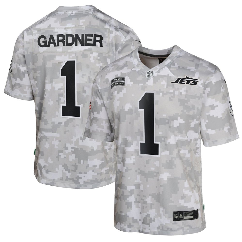 Youth New York Jets Sauce Gardner Arctic Camo 2024 Salute to Service Game Jersey 