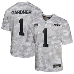 Youth New York Jets Sauce Gardner Arctic Camo 2024 Salute to Service Game Jersey 