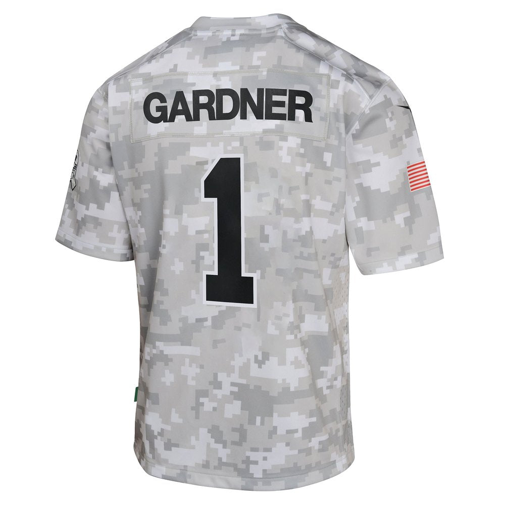 Youth New York Jets Sauce Gardner Arctic Camo 2024 Salute to Service Game Jersey 