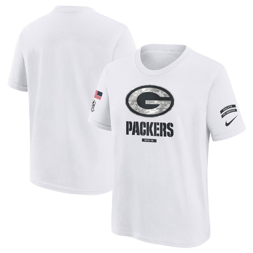 Youth Green Bay Packers White 2024 Salute To Service T-Shirt 