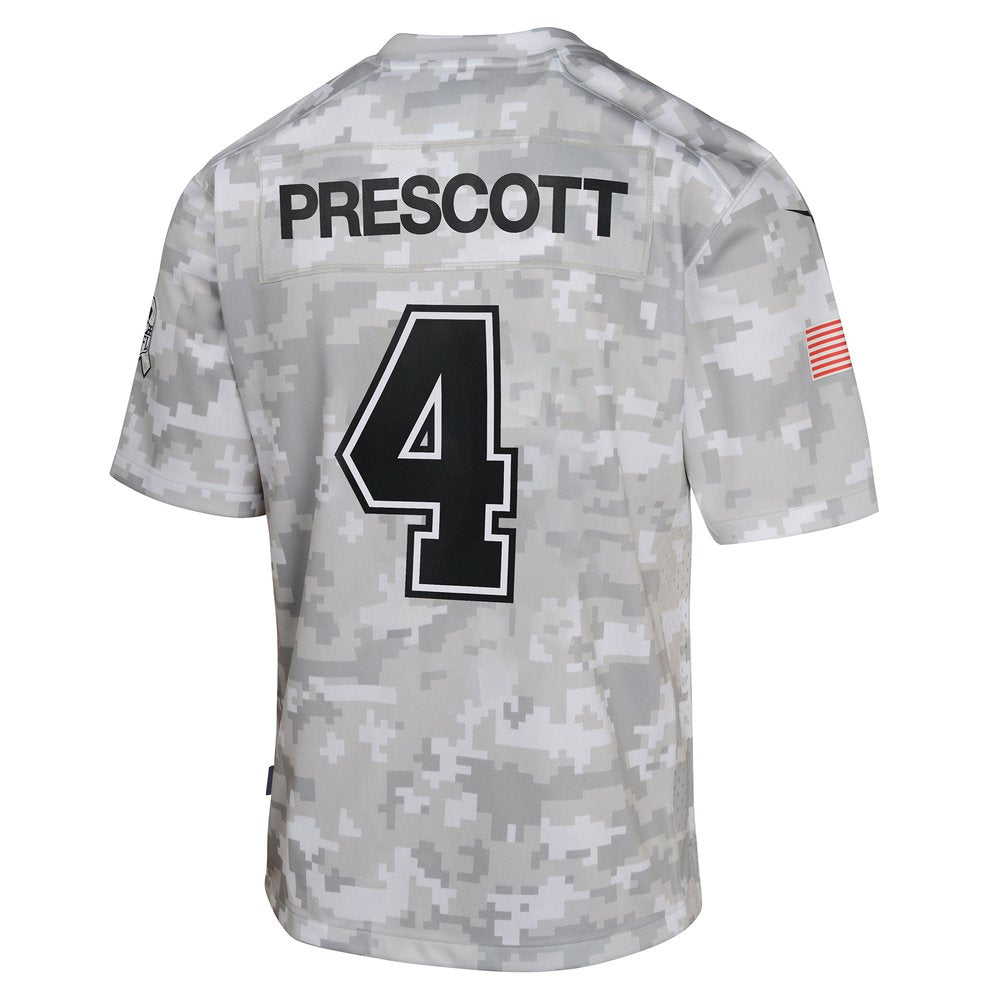Youth Dallas Cowboys Dak Prescott Arctic Camo 2024 Salute to Service Game Jersey 