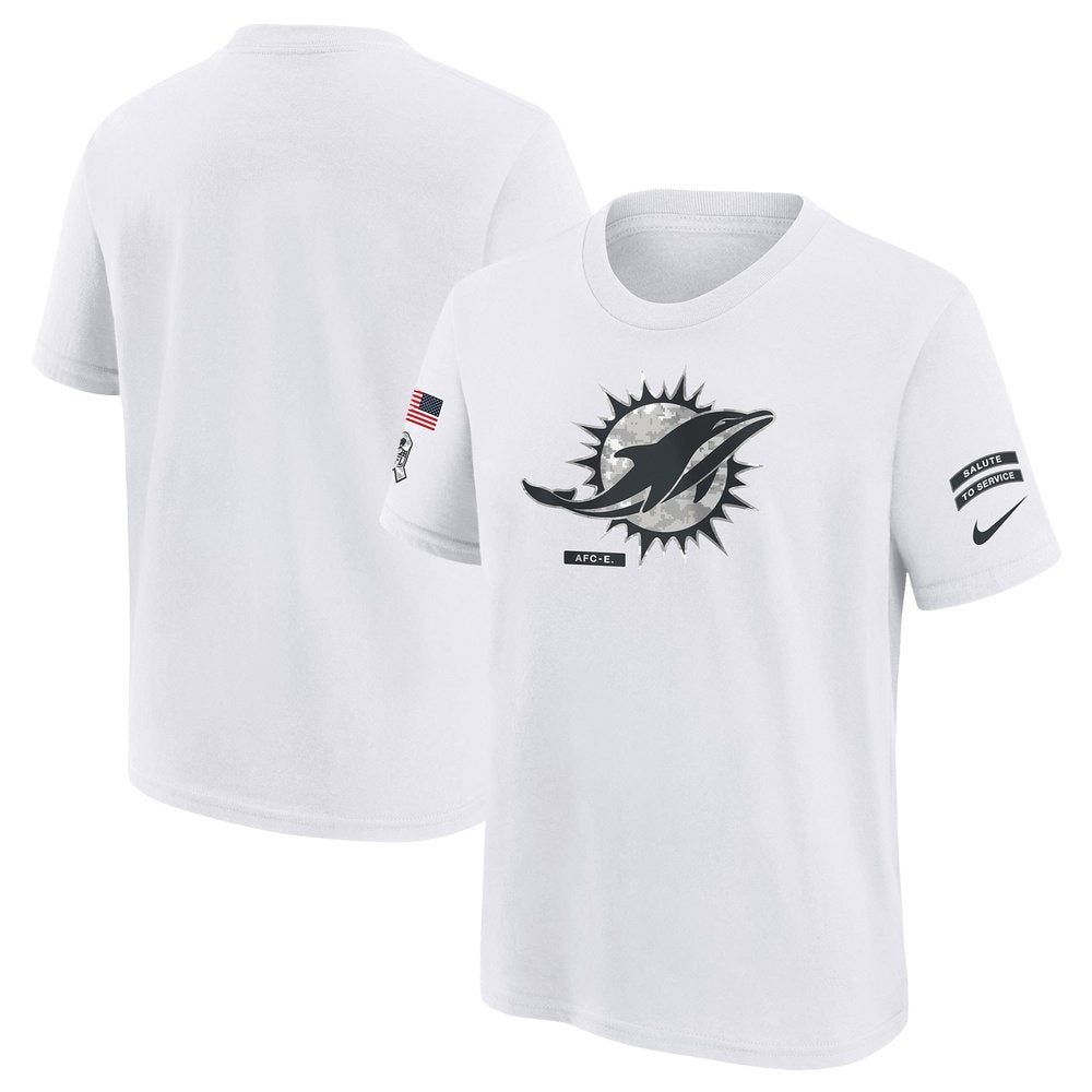 Youth Miami Dolphins White 2024 Salute To Service T-Shirt 