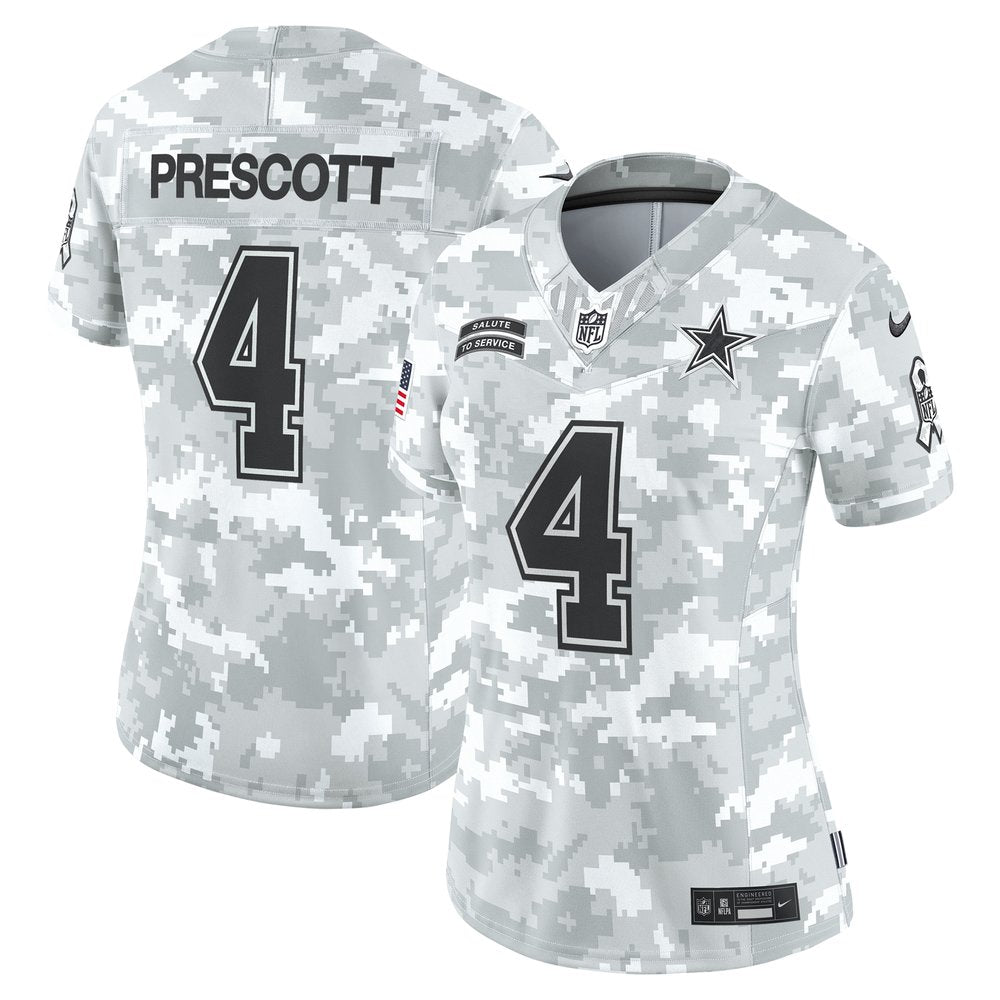 Women's Dallas Cowboys Dak Prescott Arctic Camo 2024 Salute to Service Limited Jersey 