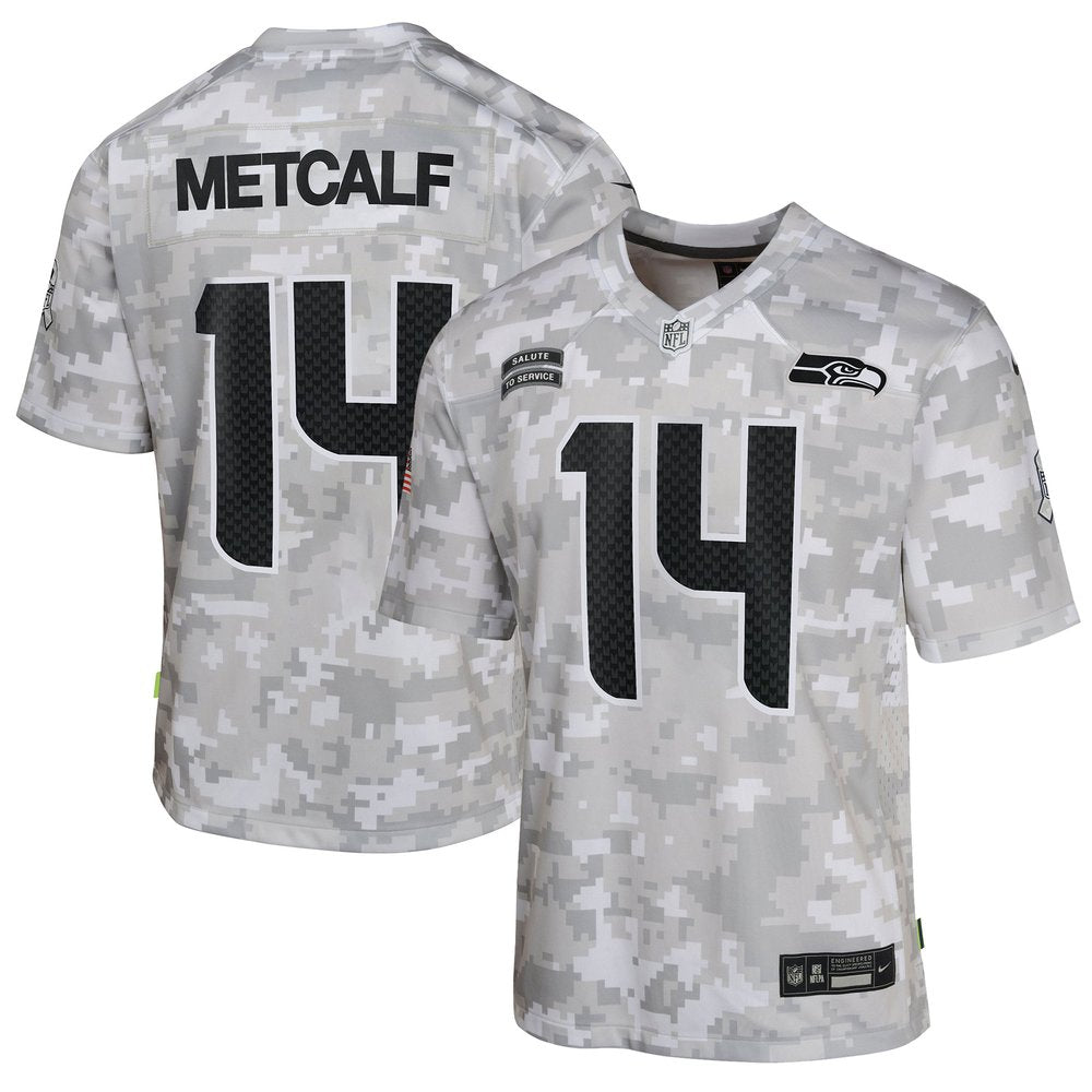 Youth Seattle Seahawks DK Metcalf Arctic Camo 2024 Salute to Service Game Jersey 