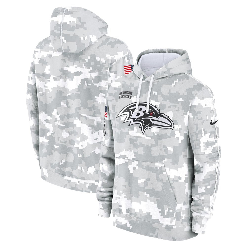 Youth Baltimore Ravens White/Gray 2024 Salute To Service Pullover Hoodie 