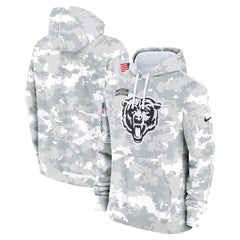 Youth Chicago Bears White/Gray 2024 Salute To Service Pullover Hoodie 