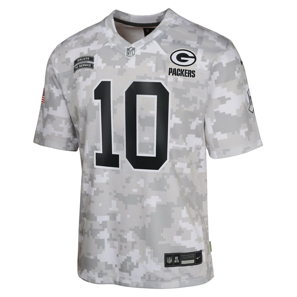 Youth Green Bay Packers Jordan Love Arctic Camo 2024 Salute to Service Game Jersey 