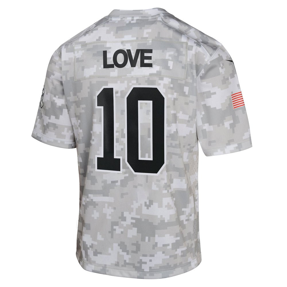 Youth Green Bay Packers Jordan Love Arctic Camo 2024 Salute to Service Game Jersey 