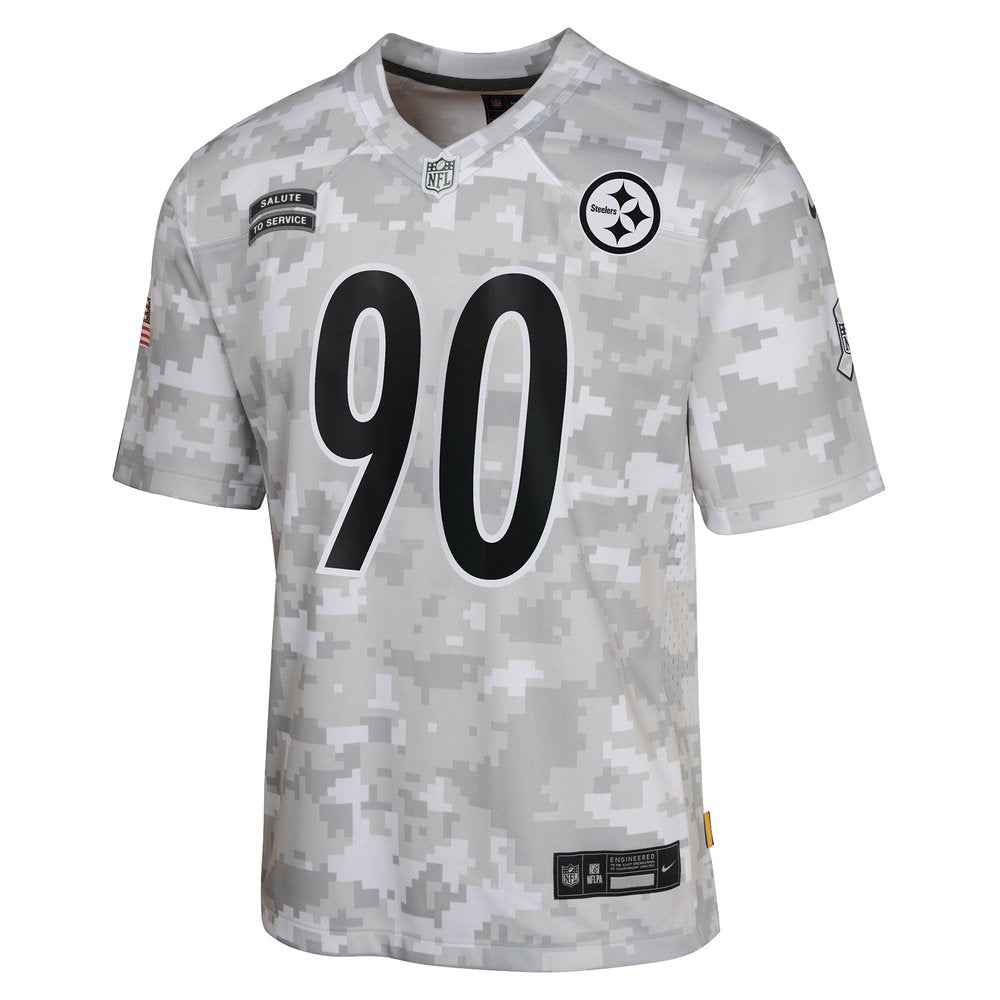 Youth Pittsburgh Steelers T.J. Watt Arctic Camo 2024 Salute to Service Game Jersey 
