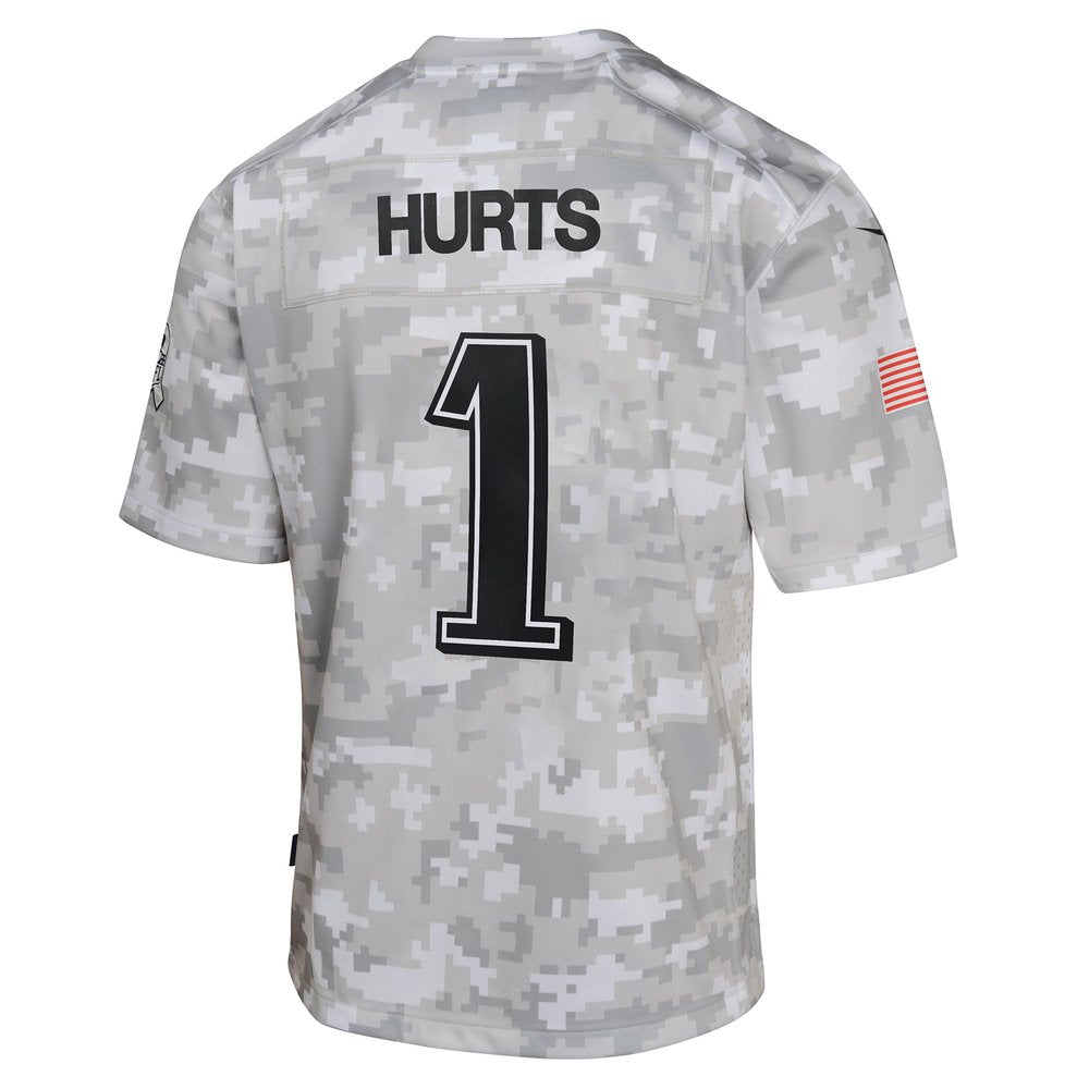 Youth Philadelphia Eagles Jalen Hurts Arctic Camo 2024 Salute to Service Game Jersey 