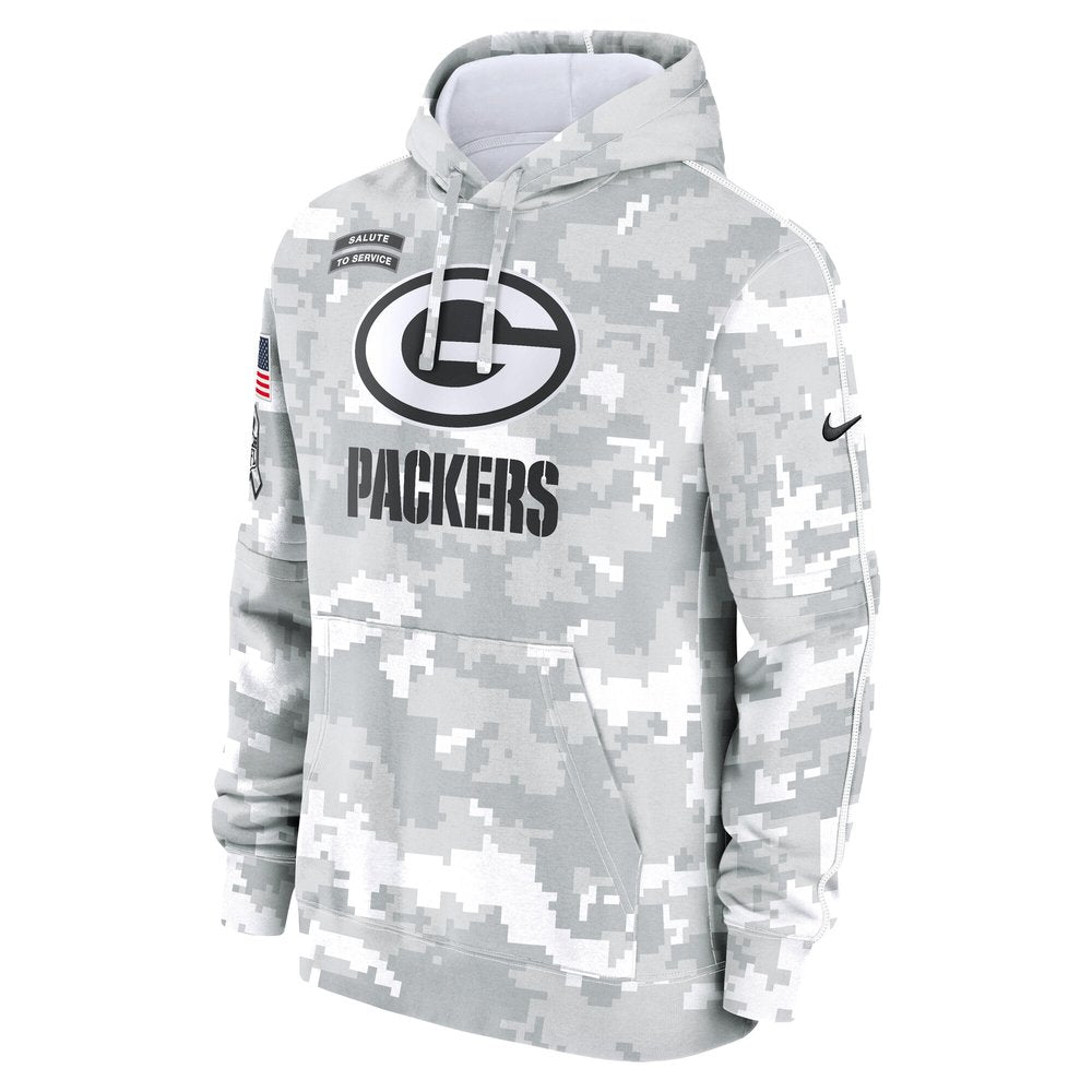 Youth Green Bay Packers White/Gray 2024 Salute To Service Pullover Hoodie 