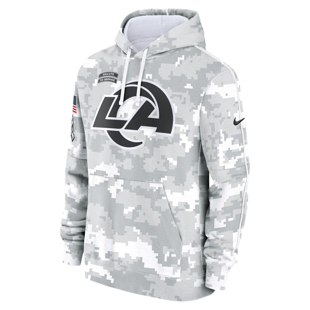 Youth Los Angeles Rams White/Gray 2024 Salute To Service Pullover Hoodie 