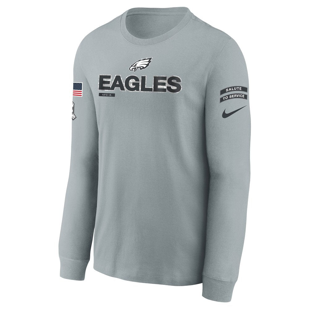Youth Philadelphia Eagles Gray 2024 Salute To Service Long Sleeve T-Shirt 