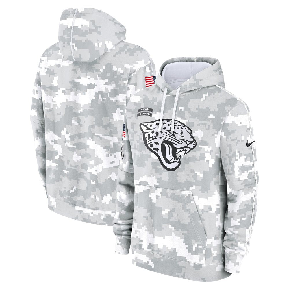 Youth Jacksonville Jaguars White/Gray 2024 Salute To Service Pullover Hoodie 