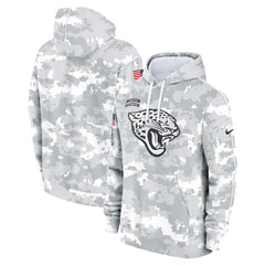 Youth Jacksonville Jaguars White/Gray 2024 Salute To Service Pullover Hoodie 