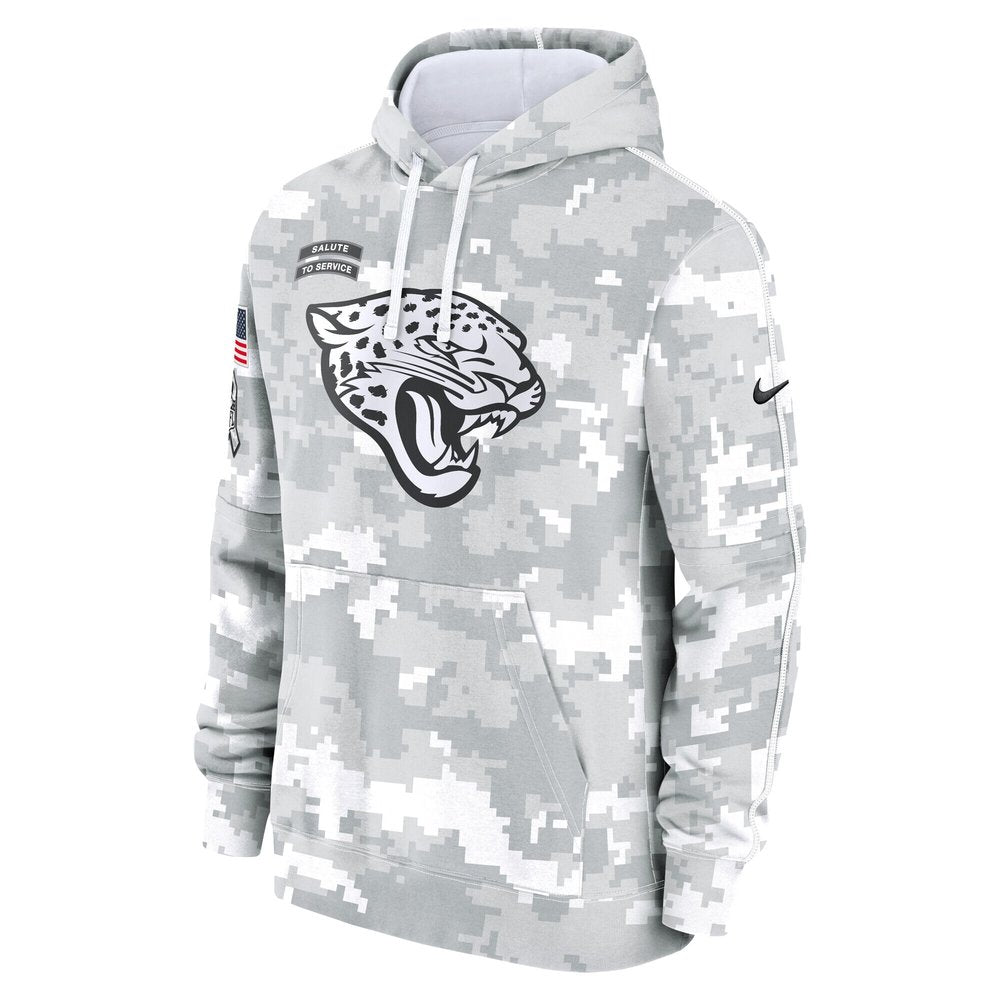 Youth Jacksonville Jaguars White/Gray 2024 Salute To Service Pullover Hoodie 