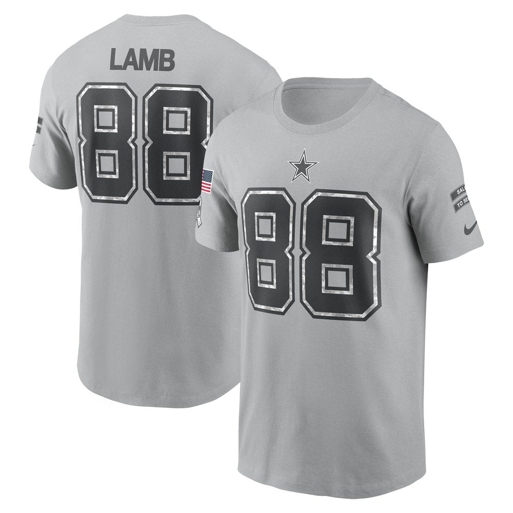 Men's Dallas Cowboys CeeDee Lamb Gray 2024 Salute To Service Name & Number T-Shirt 