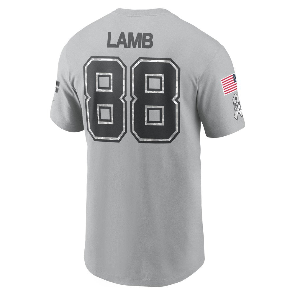 Men's Dallas Cowboys CeeDee Lamb Gray 2024 Salute To Service Name & Number T-Shirt 
