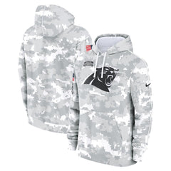 Youth Carolina Panthers White/Gray 2024 Salute To Service Pullover Hoodie 